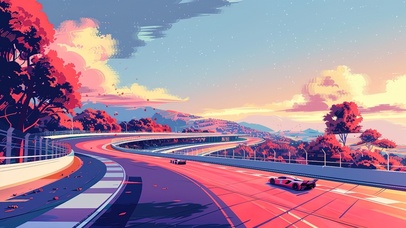 晚霞下的极速赛车