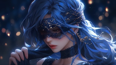 蒙眼蓝发美少女