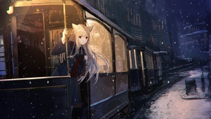 女孩兽耳 冬天风景夜行列车4k