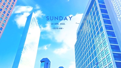 水彩风城市碧空蓝天云朵