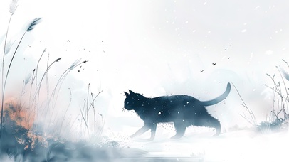 雪地里的小黑猫