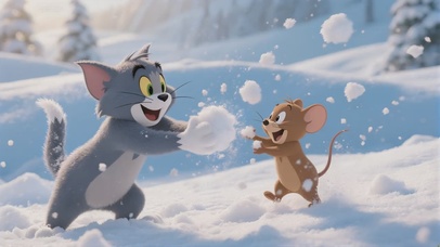 猫和老鼠打雪仗