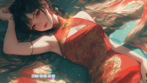 躺在地上优雅的旗袍美女