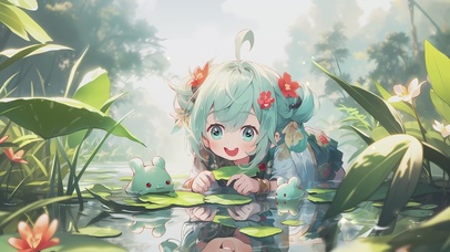 池塘里的小女孩