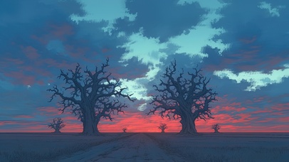 梦幻晚霞草原小径