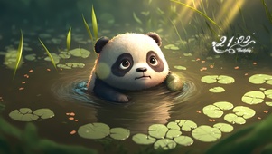 学习游泳的小熊猫