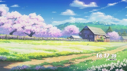 护眼蓝天白云樱花树木景色