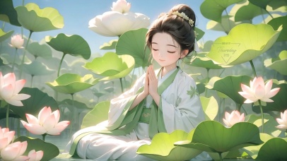 荷叶下菩提女孩