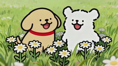 可爱治愈花丛线条小狗