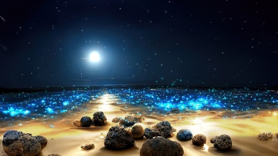 4K唯美治愈梦幻星空萤火海滩