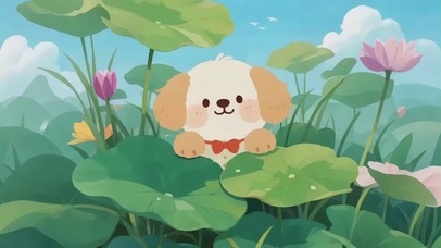 荷塘景色治愈小狗狗