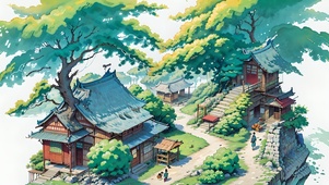 大树下的古风村庄