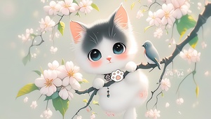 桃花树上猫咪