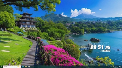 蓝天白云树木海景桌面主题