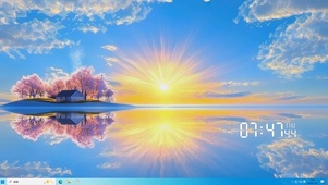 护眼蓝天白云樱花树木海景主题