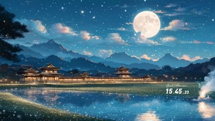 月夜阁楼湖畔