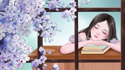 治愈放松壁纸-雨窗中的少女