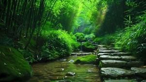 绿色竹林溪水