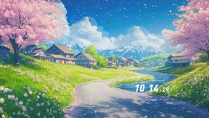 护眼蓝天白云树木樱花