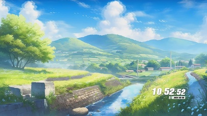 蓝天白云溪流景色