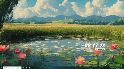 护眼白云树木河流桌面主题