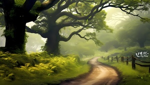 千年老树下的蜿蜒小路