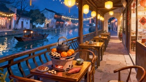 水乡围炉煮茶的夜晚