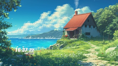 唯美治愈蓝天白云房屋绿景