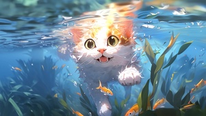 游泳的可爱猫咪～