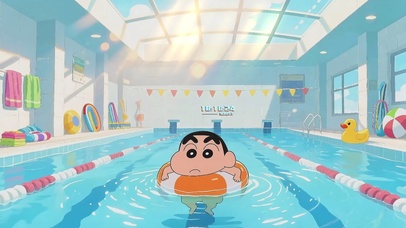 蜡笔小新在泳池学游泳