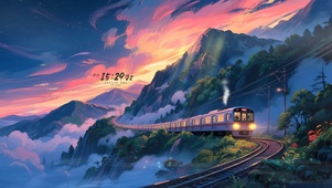 山间晚霞电车