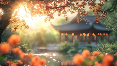 芳林亭影沐晨辉