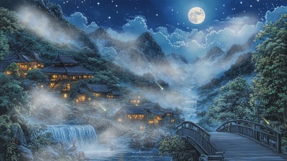 古风山水插画夜景
