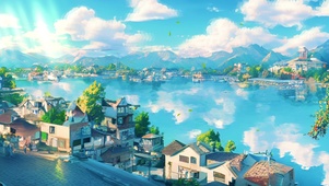 夏日湖边小镇