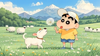 草原玩耍的小新