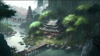 唯美绿色古寺森林