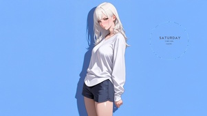 唯美蓝墙白发少女