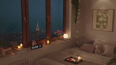 4K唯美治愈雨夜城市房间