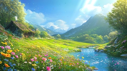 鲜花盛开的山坡