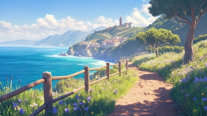 悬崖小径与大海