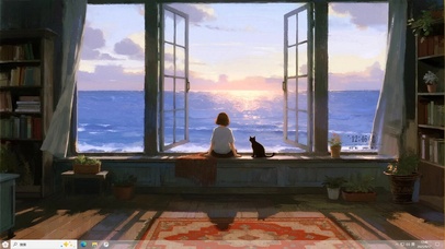 海边窗外，小猫女孩