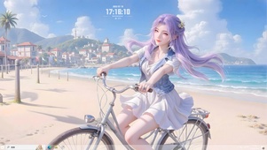 海边骑行少女
