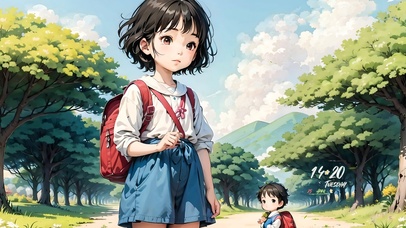 可爱背包小女孩