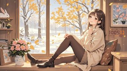 晴雪窗前的少女