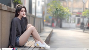 灰色毛衣少女