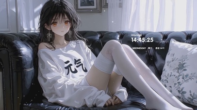 窗边沙发白丝少女