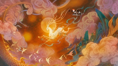 4k古风神话仙鹿群龙