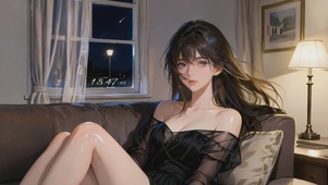 夜窗黑裙长腿美女