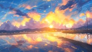 夕阳湖景