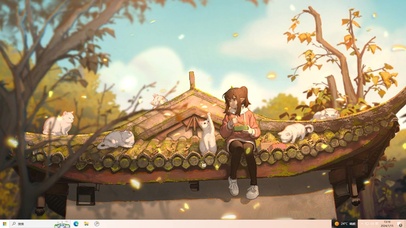 陪着猫咪吃法的女孩